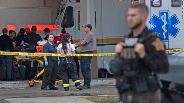 Emergency personnel respond to a shooting at Greenwood Park Mall in Greenwood, Indiana.