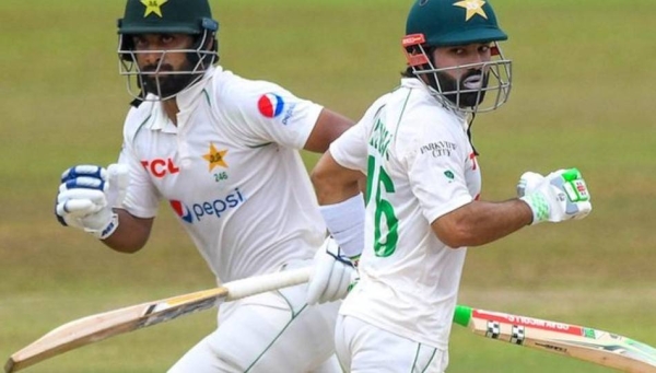 Abdullah Shafique (left) and Mohammad Rizwan (right) shared a vital fourth-wicket stand of 71.