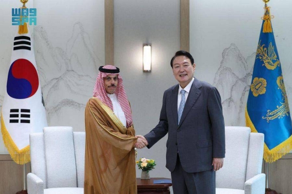 President of Korea Yoon Suk Yeol received on Wednesday at the Presidential Office Prince Faisal bin Farhan, Saudi Foreign Minister, during his official visit to Korea.