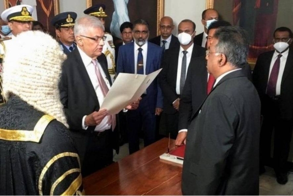 Ranil Wickremesinghe was sworn in as the new president of Sri Lanka by the Chief Justice in parliament.