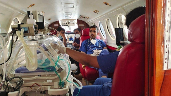 A neonatal unit set up in an ICATT air ambulance.