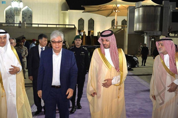 Governor of Jeddah Prince Saud bin Abdullah bin Juluwe, ministers and officials see off President Kassym Jomart Tokayev of Kazakhstan at King Abdulaziz International Airport in Jeddah on Monday at the end of an official visit to the Kingdom.