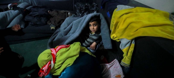 Internally displaced families in Musab Bin Omair mosque, Tal Hajar, Hasakah city, northeast Syria on 27 January 2022