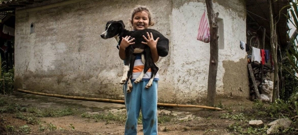 A young child at home in rural Colombia