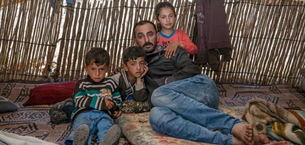 A Palestinian family live in a tent in Khirbet Ibziq in the West Bank after the Israeli army forcibly removed them from their home.