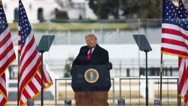 Donald Trump holds a rally outside the White House on 6 January 2021, hours before armed protesters stormed the US Capitol.