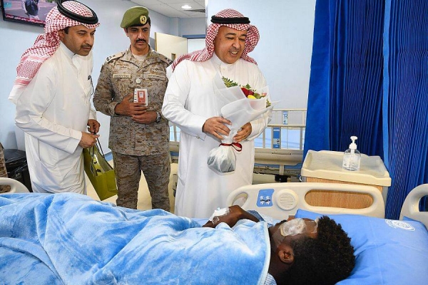 Assistant Minister of Defense Dr. Khalid Al-Bayari armed forces personnel who were wounded during security operations.