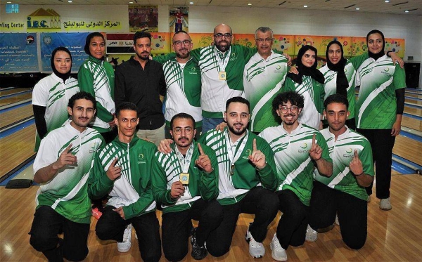 
Saudi Arabian bowlers Abdul Rahman Al-Khelaiwi and Sultan Al-Masri finished first to win gold by the Saud bowling team in the doubles in the Arab Bowling Championship being held in Cairo. 

