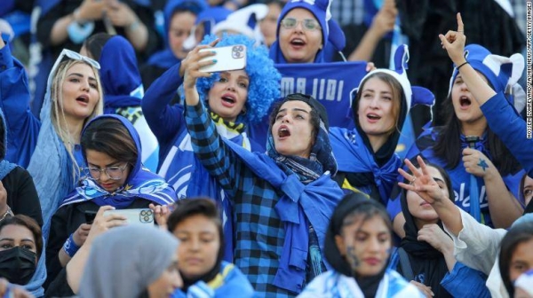 Women were granted access into Tehran's Azadi stadium to watch a league match between Tehran-based Esteghlal FC and visiting Mes Kerman FC.
