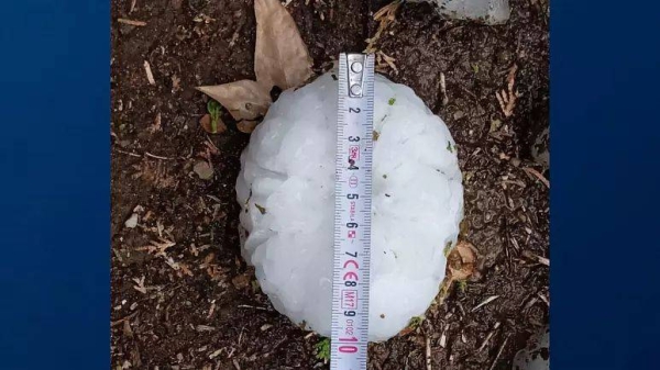 Some hail stones were measured around 10 centimetres in diameter