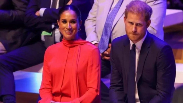 Prince Harry accompanied Meghan to the speech in Manchester.