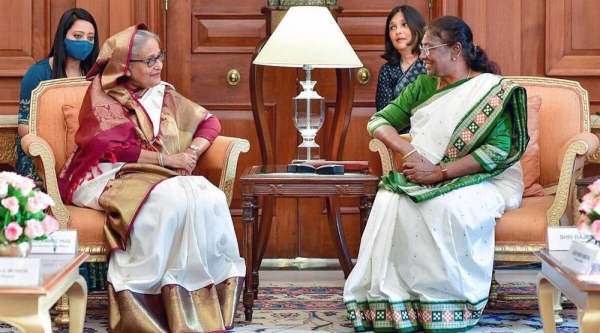 Indian Prime Minister Narendra Modi and Bangladesh Prime Minister Sheikh Hasina address a joint press conference in New Delhi on Tuesday.