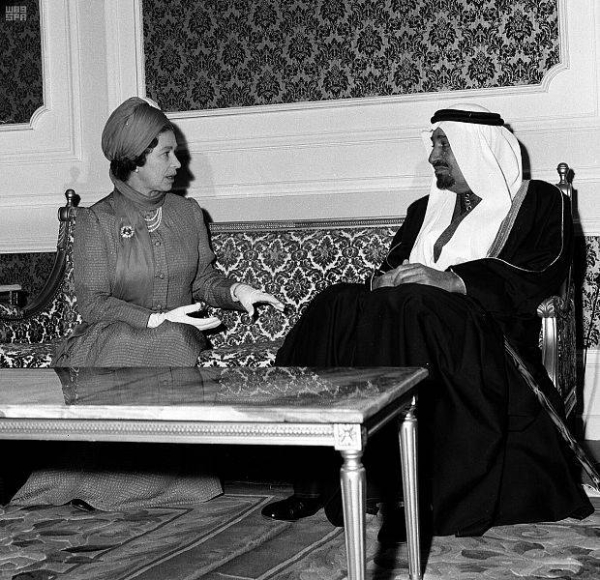 Britain’s Queen Elizabeth II with Saudi Arabia’s King Khaled in 1981. — SPA