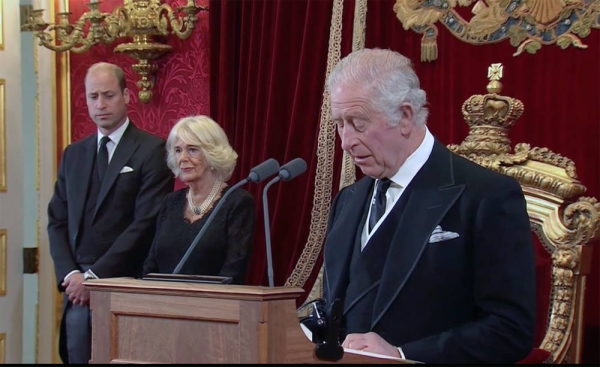 King Charles III during the Accession Council at St James's Palace, on Saturday.