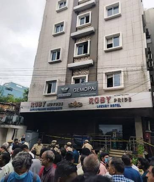 The fire broke out in an electric bike showroom in this multi-story building in Secunderabad on Monday night.