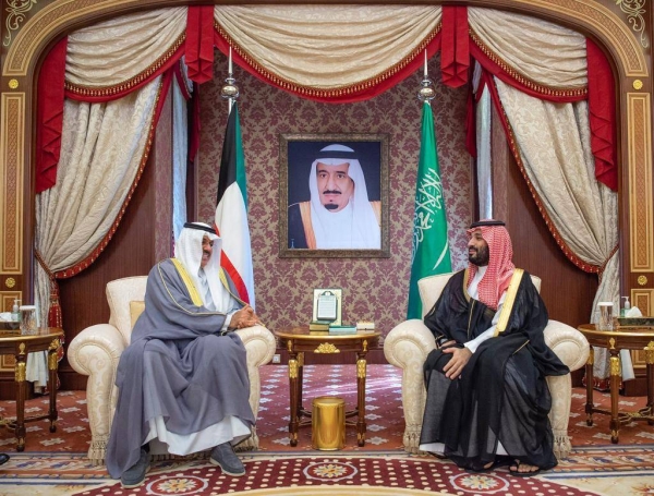 Crown Prince Mohammed Bin Salman, deputy premier and minister of defense, welcomed on Tuesday the Kuwaiti Prime Minister Sheikh Ahmad Nawaf Al-Ahmad Al-Sabah at Al-Salam Palace in Jeddah.