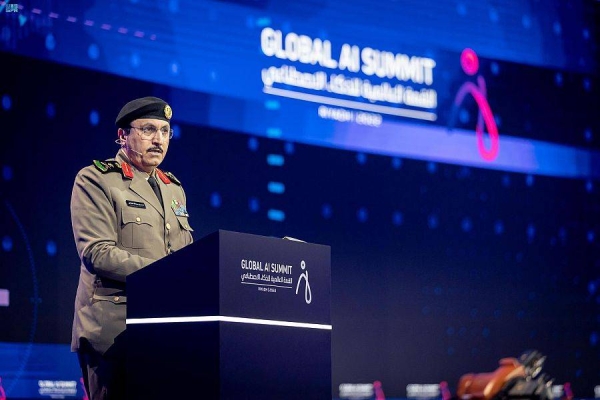 Director of Public Security Lt. Gen. Muhammad Al-Bassami addressing the second Global Artificial Intelligence Summit in Riyadh on Wednesday.