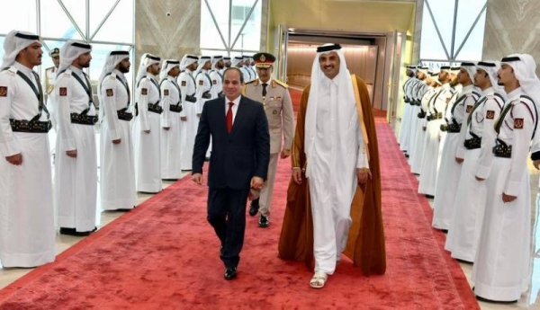 Sheikh Tamim welcomed President Al-Sisi and his entourage, voicing hope for even stronger relationship.