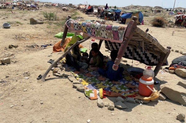 Displaced families have had to make their own shelters in Sindh - but there is no clean water.