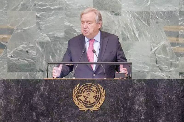 United Nations Secretary-General Antonio Guterres addresses the 77th session of the General Assembly.