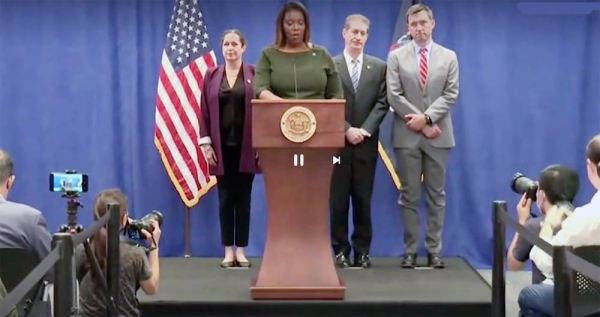 New York attorney general Letitia James addresses a press conference revealing that Donald Trump and three of his children have been hit by a fraud lawsuit.