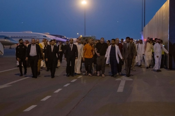 The prisoners of war released by Russia following the successful mediation of Crown Prince Mohammed bin Salman arrived in Riyadh. — SPA