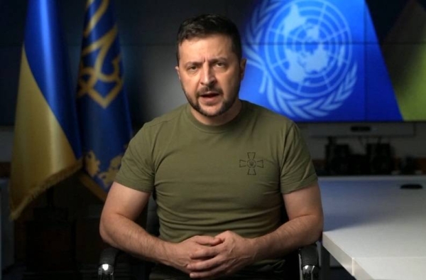 Volodymyr Zelensky addressing the UN General Assembly in a pre-recorded video.