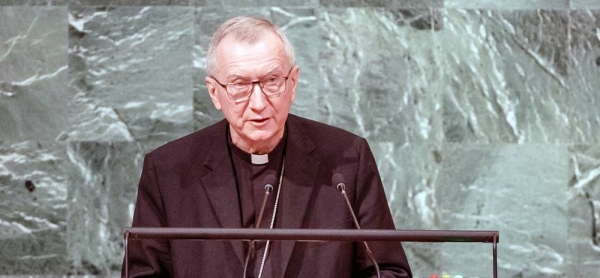 
Cardinal Pietro Parolin, Secretary of State of the Holy See, addresses the general debate of the General Assembly’s seventy-seventh session. — courtesy UN Photo/Laura Jarriel