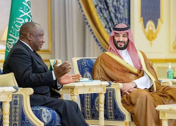 Crown Prince Mohammed Bin Salman, prime minister, received at the Royal Court at Al-Salam Palace in Jeddah, South African President Cyril Ramaphosa. An official reception ceremony was held for the South African president.
