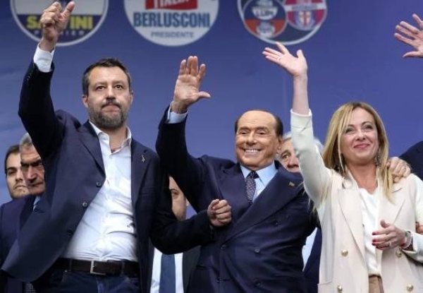 Lega’s Matteo Salvini, Forza Italia’s Silvio Berlusconi, and Brothers of Italy’s Giorgia Meloni seen in this file photo during the Italy elections campaigning.