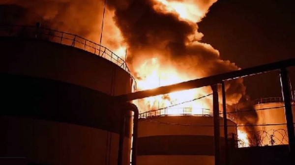 Tanks at the port city of Mykolaiv were set on fire by Russian drone attacks, according to the city's mayor. — courtesy Telegram
