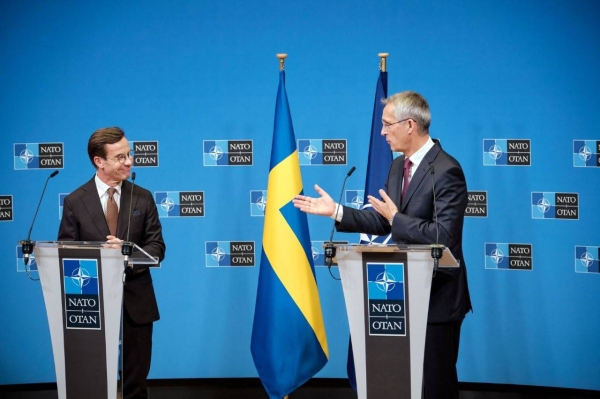 NATO Secretary General Jens Stoltenberg with Swedish Prime Minister Ulf Kristersson.