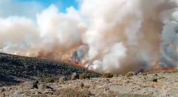 Giant flames and plumes of smoke could be seen on the slopes of Mount Kilimanjaro on Saturday. — courtesy photo