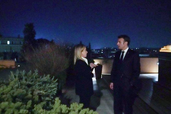 French President Macron meets Italian PM Giorgia Meloni in Rome on Sunday. — courtesy Twitter