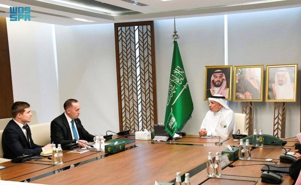 Adviser at the Royal Court and Supervisor General of King Salman Humanitarian Aid and Relief Center (KSrelief) Dr. Abdullah Al-Rabeeah meets with Ukraine’s ambassador to Saudi Arabia Anatolii Petrenko in Riyadh on Tuesday.