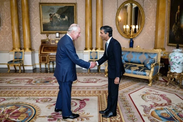 King Charles III welcomes Rishi Sunak during an audience at Buckingham Palace, London, Tuesday. — courtesy photo