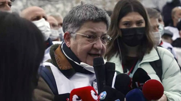 File picture shows Dr. Sebnem Korur Fincanci, pictured during a protest in Ankara in February. —courtesy photo