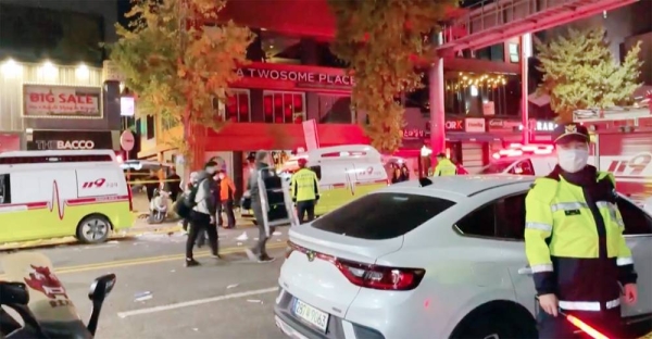 The scene of a deadly accident in Seoul, South Korea, Sunday, following Saturday night's Halloween festivities. — courtesy photo