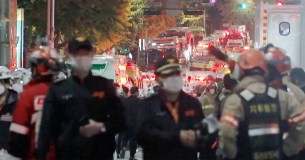 The scene of a deadly accident in Seoul, South Korea, Sunday, following Saturday night's Halloween festivities. — courtesy photo