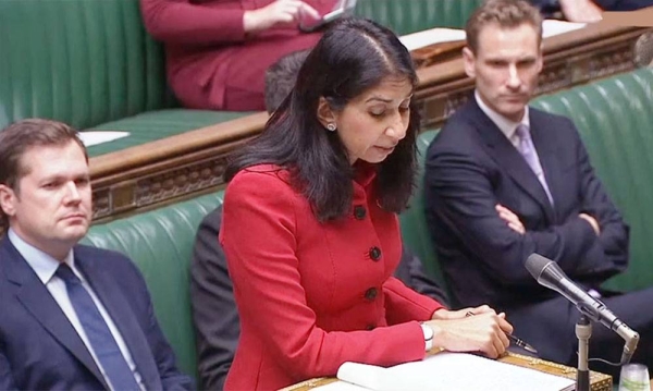 British Home Secretary Suella Braverman seen speaking about immigration at the House of Commons. — courtesy photo