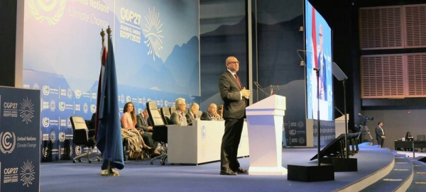 Simon Stiell, head of UNFCCC, speaking at the official opening of COP27. — courtesy Momoko Sato/ UNIC Tokyo