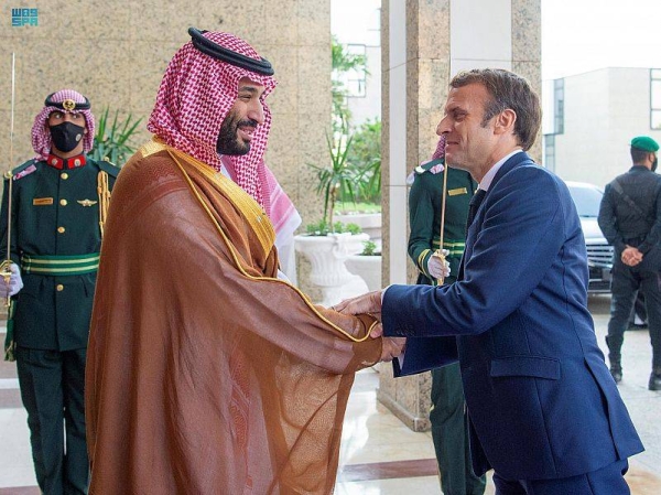 File photo of Crown Prince and Prime Minister Mohammed Bin Salman and France' President Emmanuel Macron.