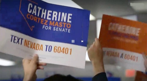 Senator Catherine Cortez Masto seen making the victory speech after winning re-election in Nevada.