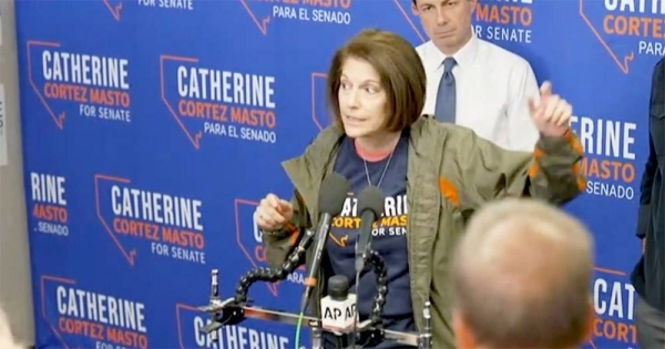 Senator Catherine Cortez Masto seen making the victory speech after winning re-election in Nevada.