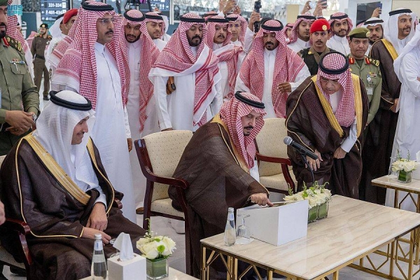 Emir of Riyadh Prince Faisal bin Bandar tours new passenger terminals after inaugurating their operation at King Khalid International Airport in Riyadh on Monday.