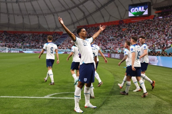 Jude Bellingham, Bukayo Saka and Raheem Sterling scored England's first three goals within 15 minutes of each other at Doha's Khalifa International Stadium. (@FIFAWorldCup)