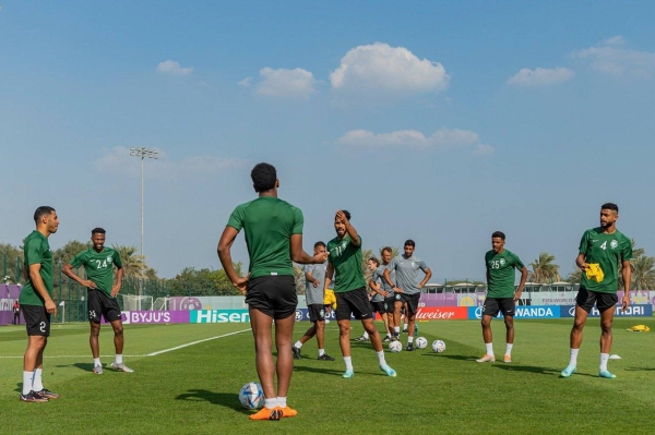 The Green Falcons concluded their training on Monday in preparation for their play against Argentina, the two-time World Cup winners, at 1.00 pm at the iconic Lusail Stadium.  