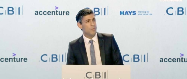 Britain’s Prime Minister Rishi Sunak speaking during the CBI annual conference at the Vox Conference Centre in Birmingham, England, Monday, Nov. 21, 2022. — courtesy Jacob King/PA