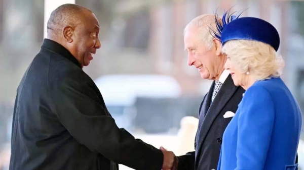 King Charles and Queen Camilla greet President Cyril Ramaphosa in London. — courtesy PA