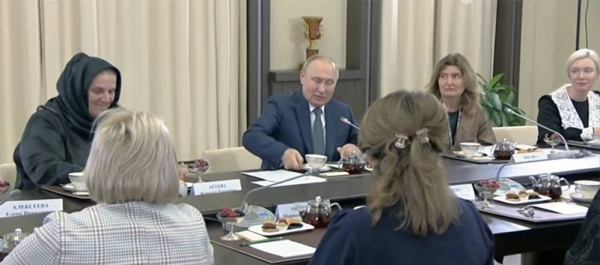 Russian President Vladimir Putin meets with mothers of military personnel serving in the Ukraine war, on Saturday.